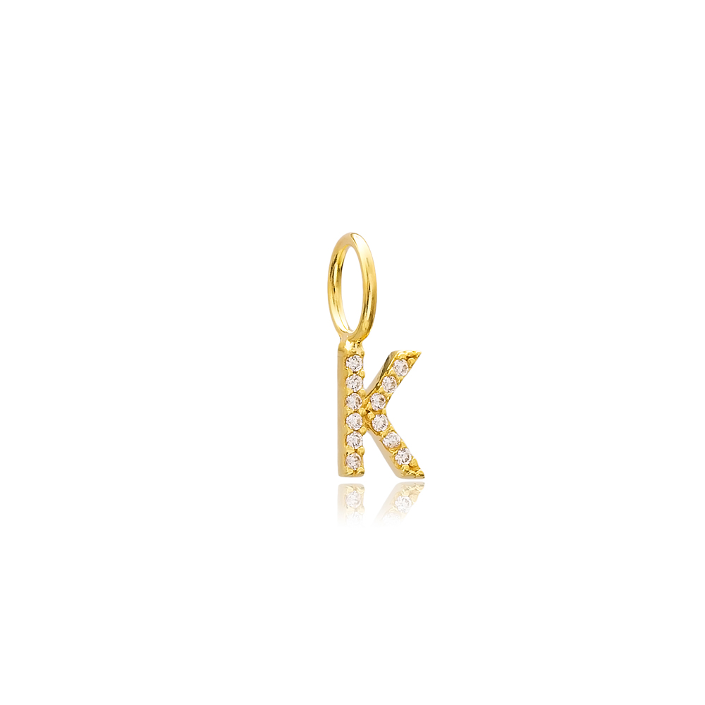 K Letter Charm Pendant Wholesale Handmade Turkish 925 Silver Sterling Jewelry  With Hole Ø7 mm