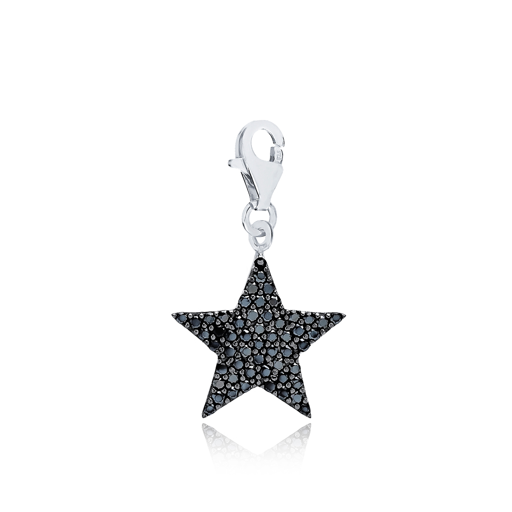 Star With Black Zircon Design Charm Wholesale Handmade Turkish 925 Silver Sterling Jewelry