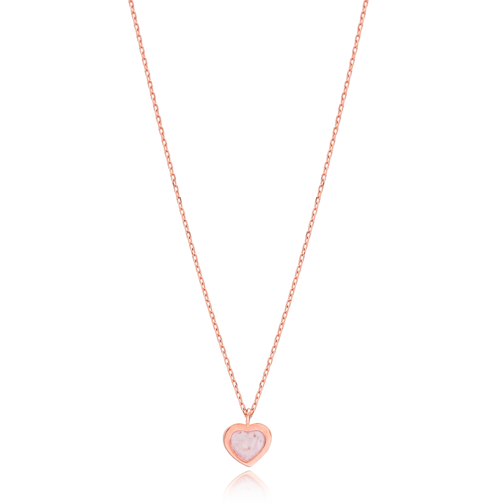 Heart Design Mother Of Pearl Enamel Pendant Wholesale Turkish Sterling Silver Necklace