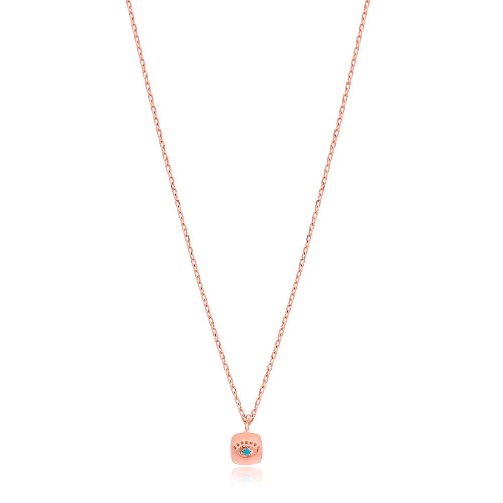 Minimal Square Evil Eye Necklace Turkish Wholesale Sterling Silver Jewelry