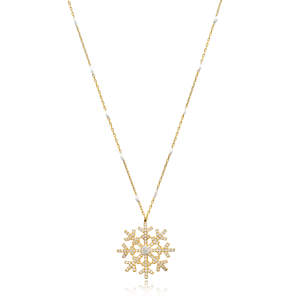 New Snowflake Design White Enamel Chain Necklace Turkish Wholesale 925 Sterling Silver Jewelry