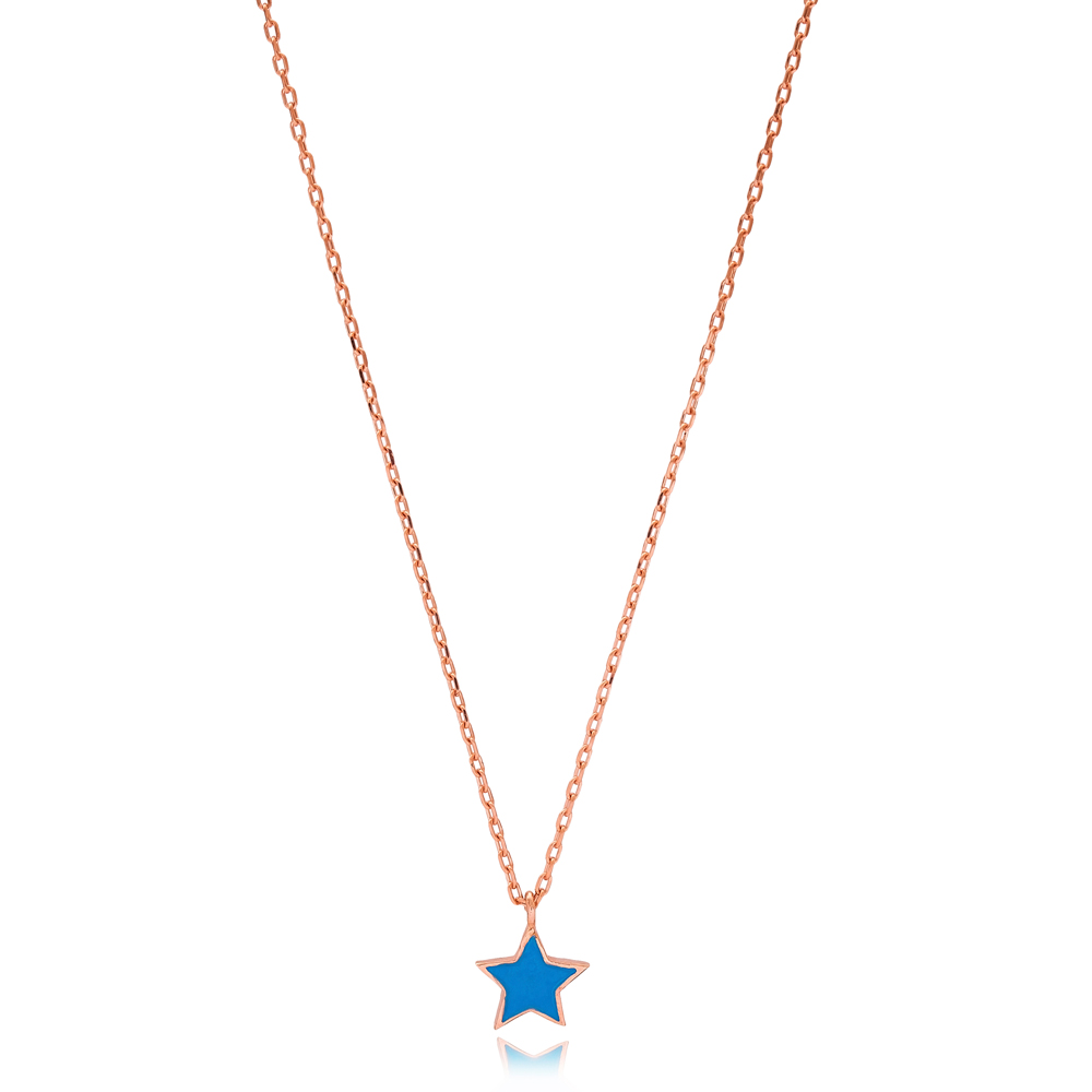 Elegant Blue Enamel Star Design Necklace Turkish Wholesale 925 Sterling Silver Jewelry