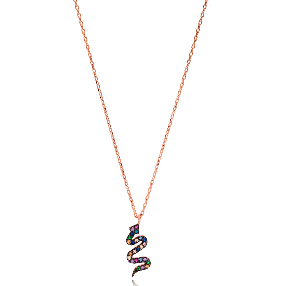 Colorful Stone Snake Design Necklace Turkish Wholesale 925 Sterling Silver Jewelry