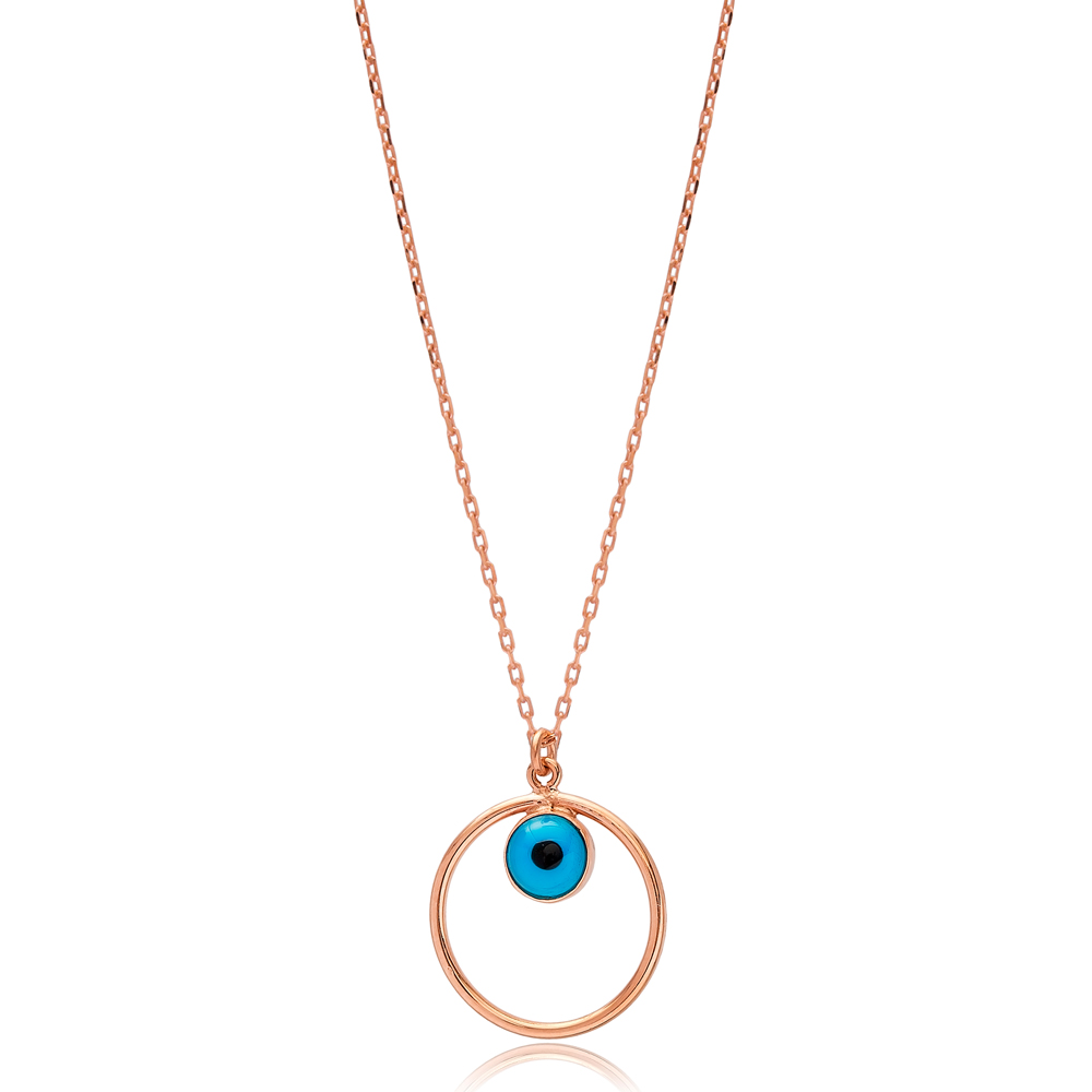 Hollow Minimalist Evil Eye Charm Wholesale Turkish 925 Sterling Silver Necklace