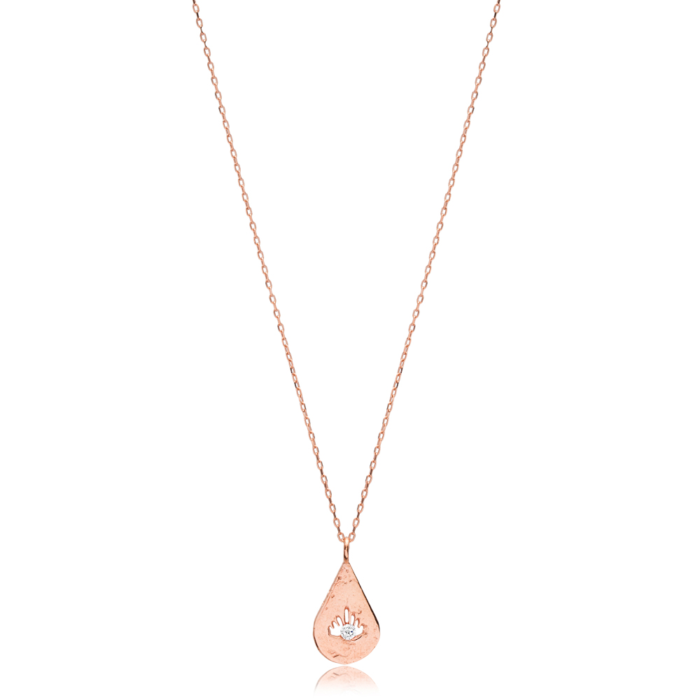 Pear Eye Design CZ Stone Turkish Handmade 925 Sterling Silver Pendant