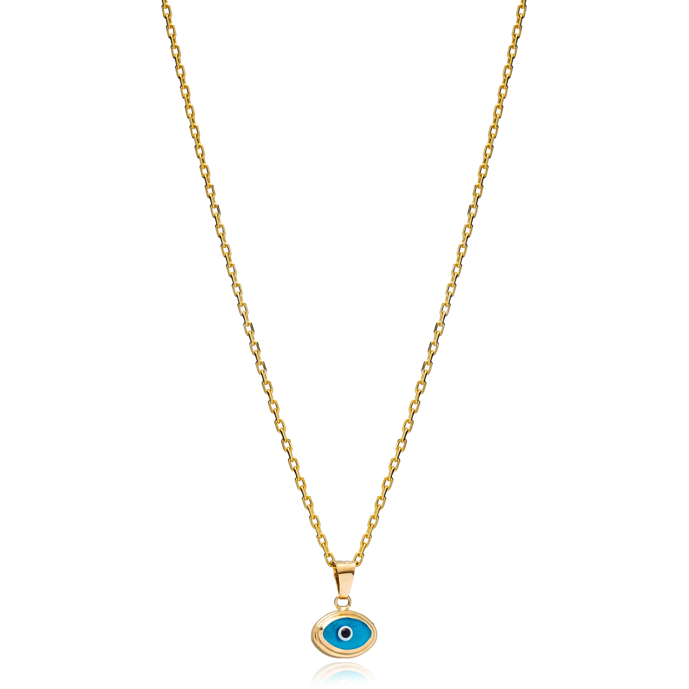 Evil Eye Oval Shape Charm Necklace Wholesale Turkish 925 Sterling Silver Jewelry