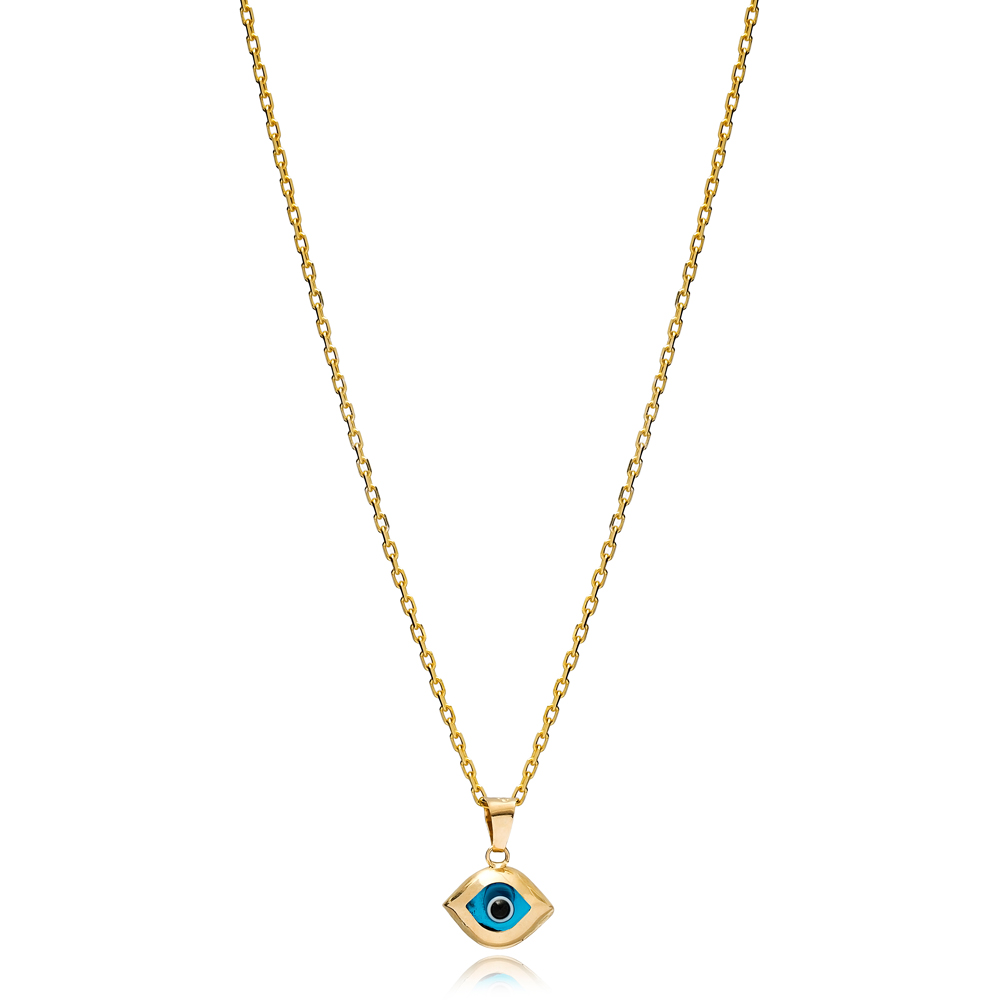 Minimalist Evil Shape Evil Eye Charm Necklace Wholesale Turkish 925 Sterling Silver Jewelry