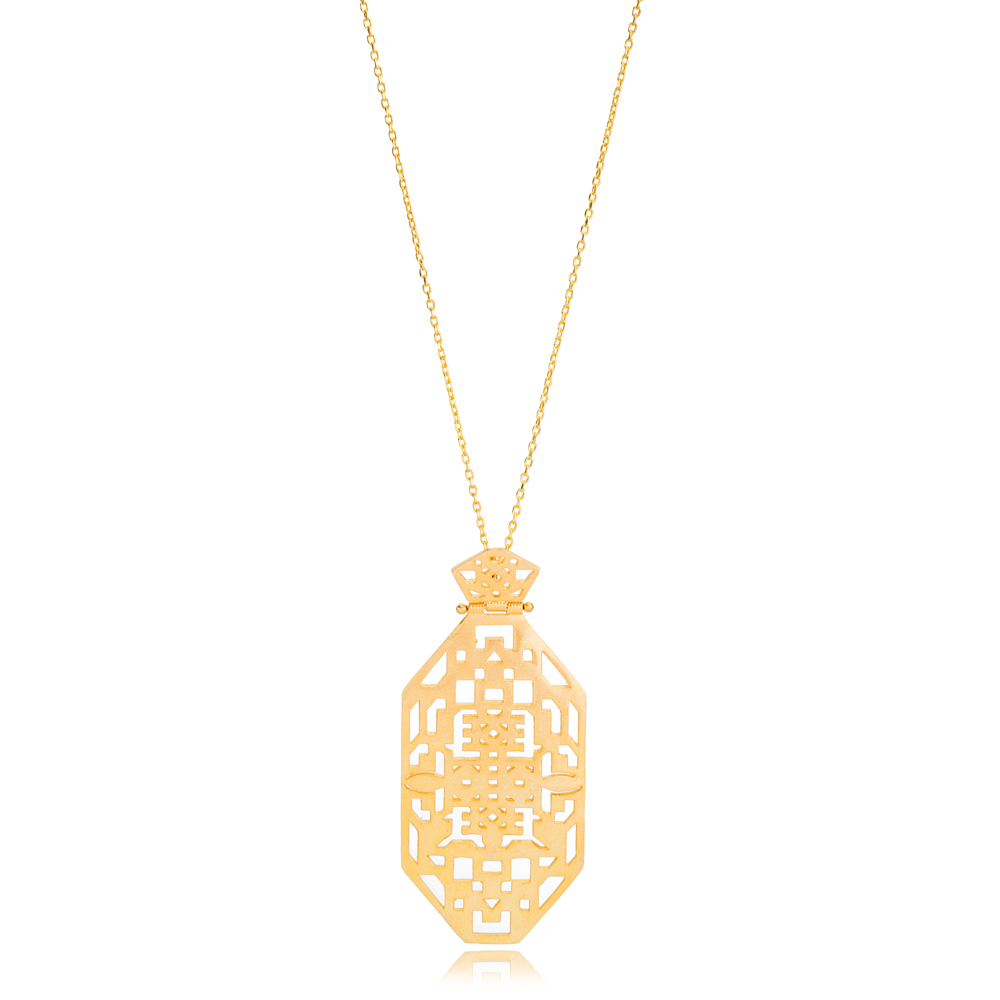 Silver 22K Gold Geometric Pattern Pendant Wholesale Turkish Handcrafted 925 Silver Jewelry