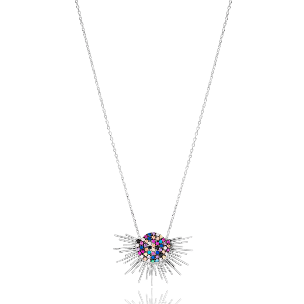 Colorful Half Sun Design Wholesale Handmade 925 Silver Sterling Necklace