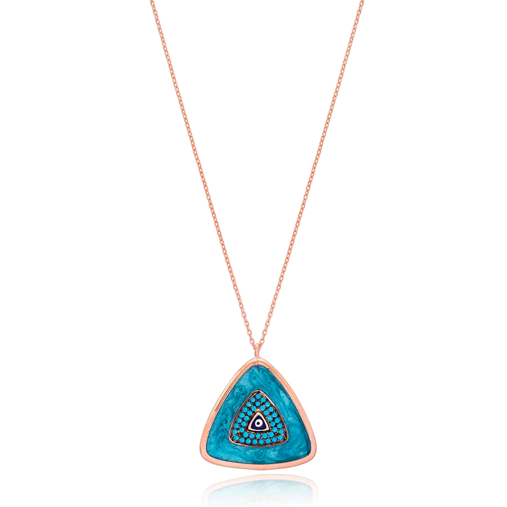 Triangle Shape Turquoise Evil Eye Design Wholesale Handmade 925 Silver Sterling Necklace