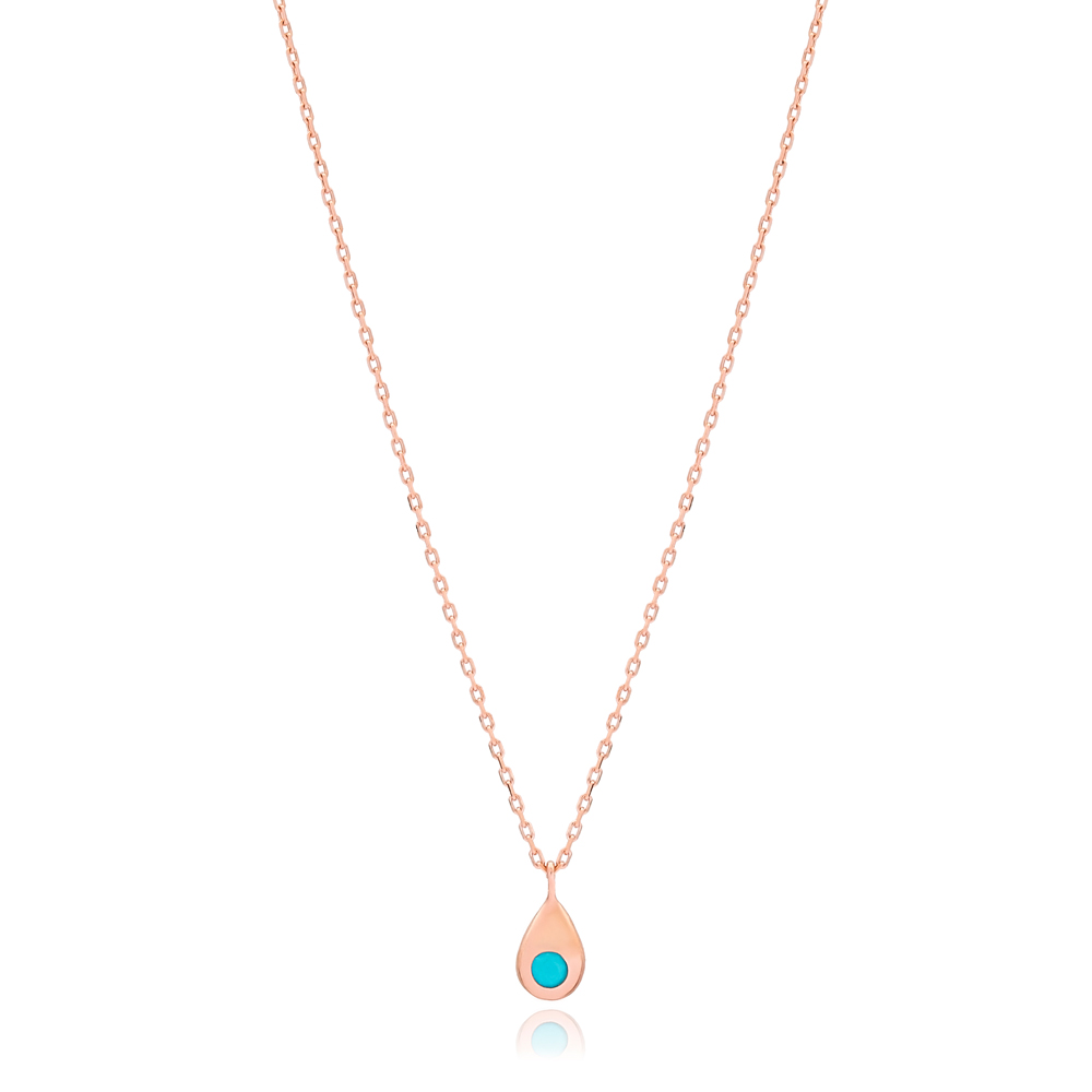 Turquoise Stone Drop Shape Design Turkish Wholesale Handmade 925 Silver Sterling Necklace