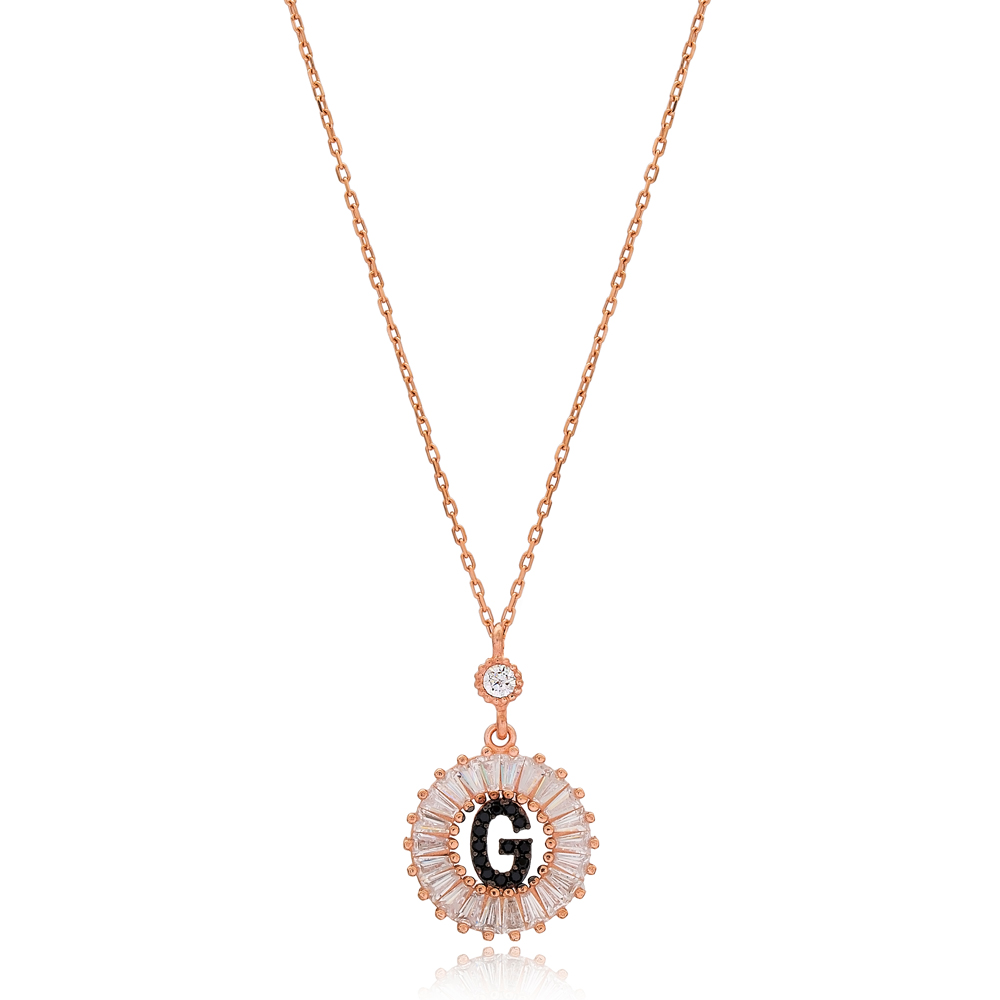 Alphabet G Letter Baguette Stone Design Necklace Turkish Wholesale Handmade 925 Sterling Silver Jewelry