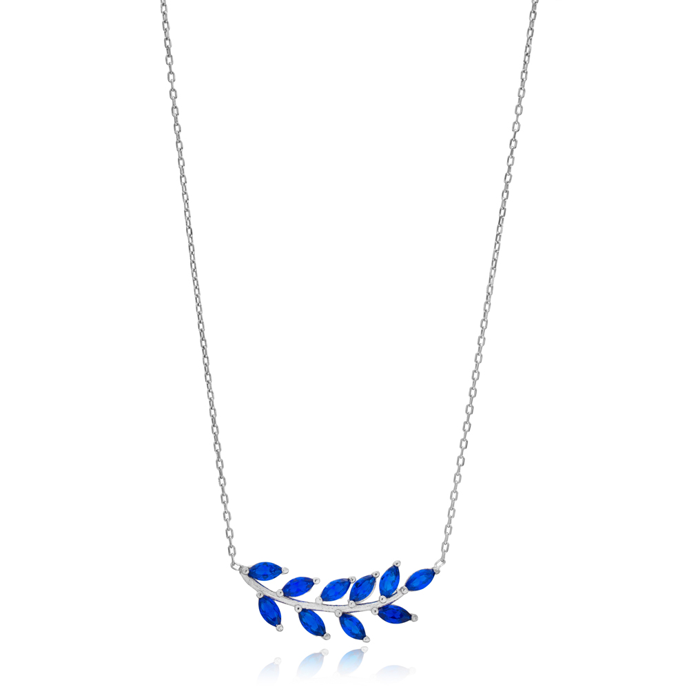 Sapphire Stone Leaf Design Charm Necklace Wholesale Handmade 925 Silver Sterling Jewelry