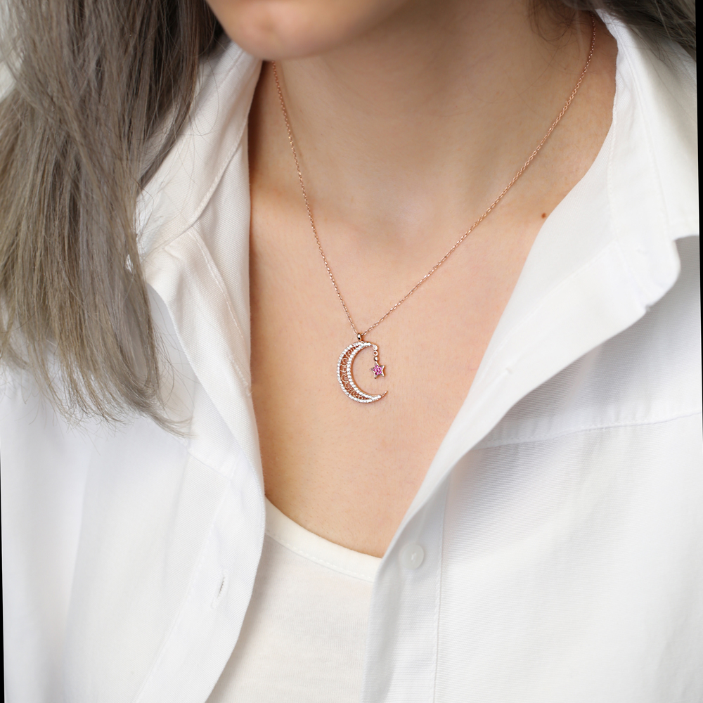 Moon and Star Wholesale Handmade Turkish 925 Silver Sterling Necklace