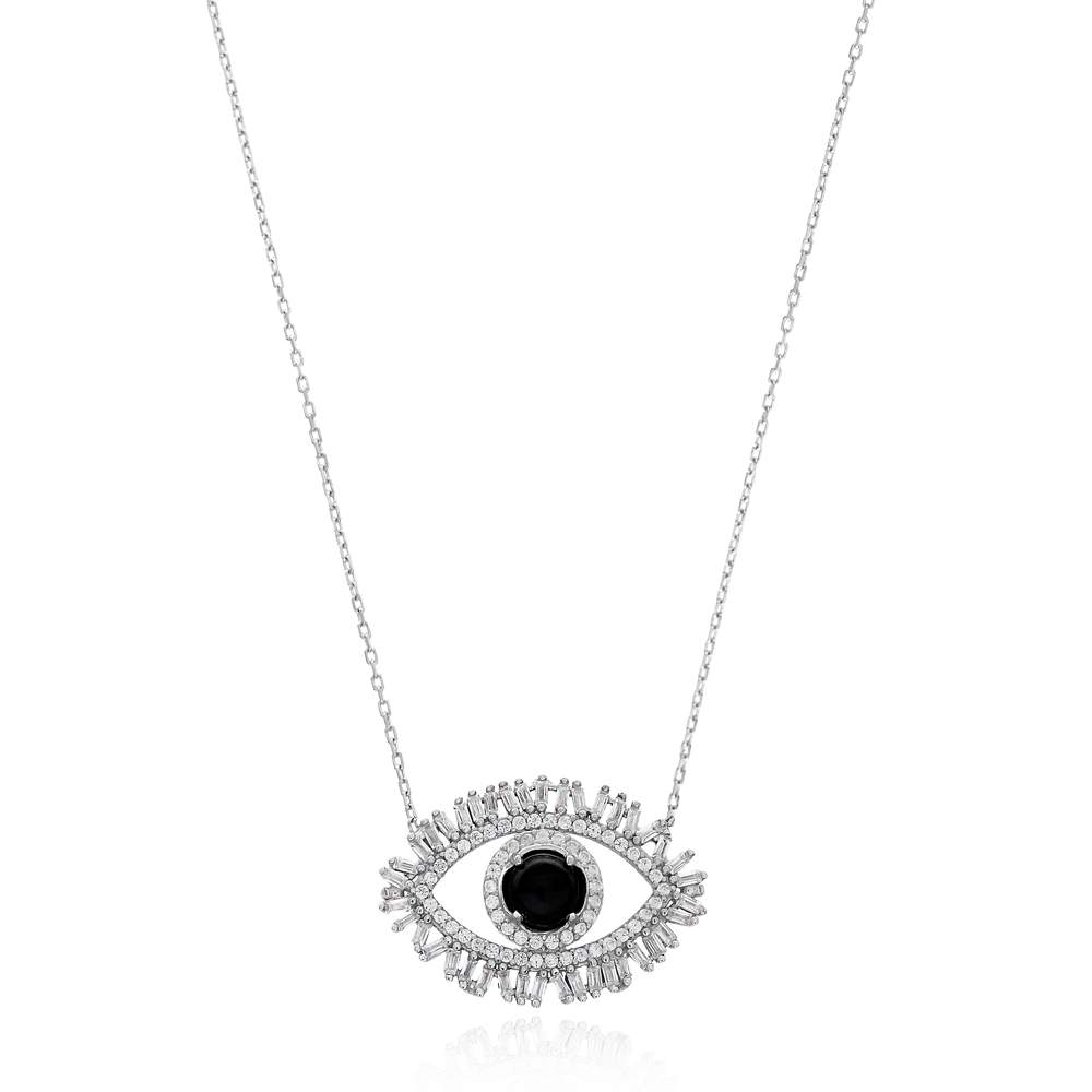 Evil Eye Baguette Zircon Handmade Turkish Wholesale Silver Pendant