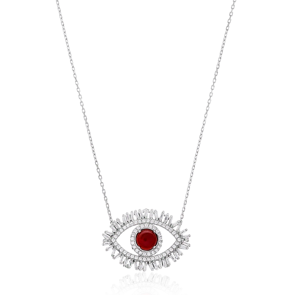 Evil Eye Baguette Zircon Handmade Turkish Wholesale Silver Pendant