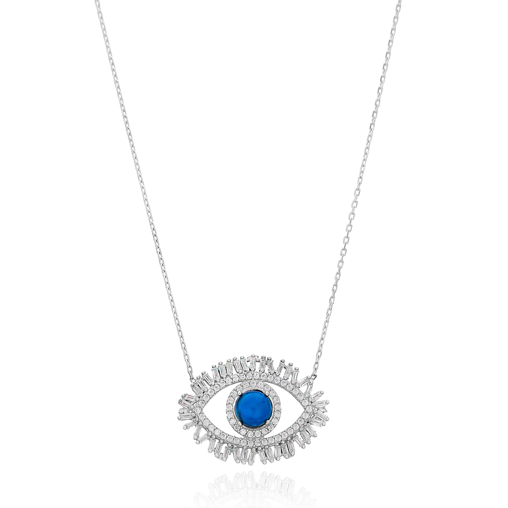 Evil Eye Baguette Zircon Handmade Turkish Wholesale Silver Pendant