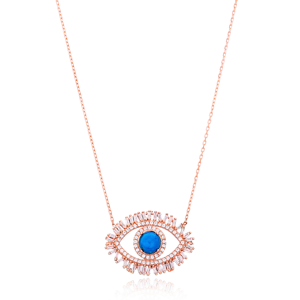 Evil Eye Baguette Zircon Handmade Turkish Wholesale Silver Pendant