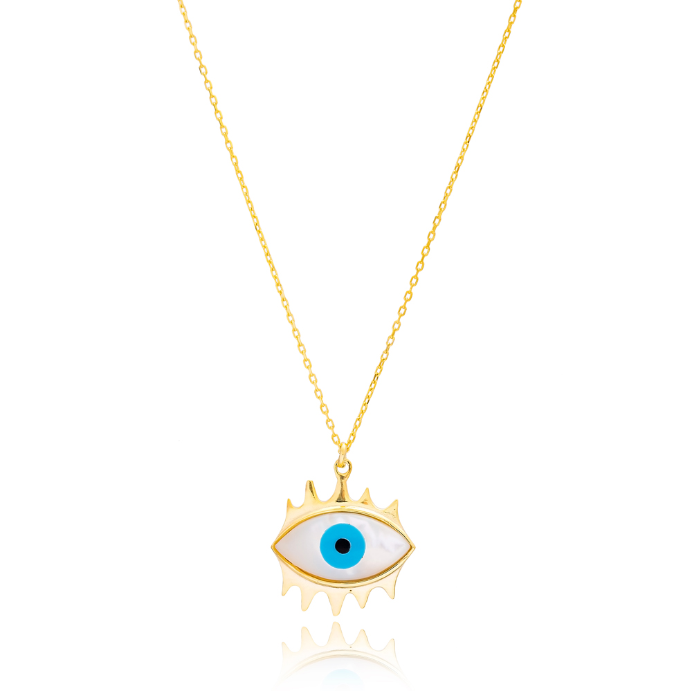 Evil Eye Design Turkish Handcrafted Mother of Pearl Wholesale 925 Sterling Silver Pendant