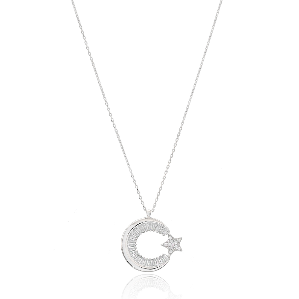 Crescent Moon And Star Design Wholesale Handcrafted 925 Silver Sterling Pendant