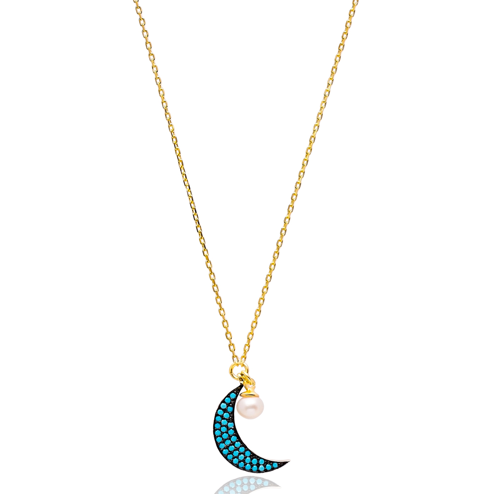 Nano Turquoise Turkish Wholesale Silver Crescent Moon Pendant
