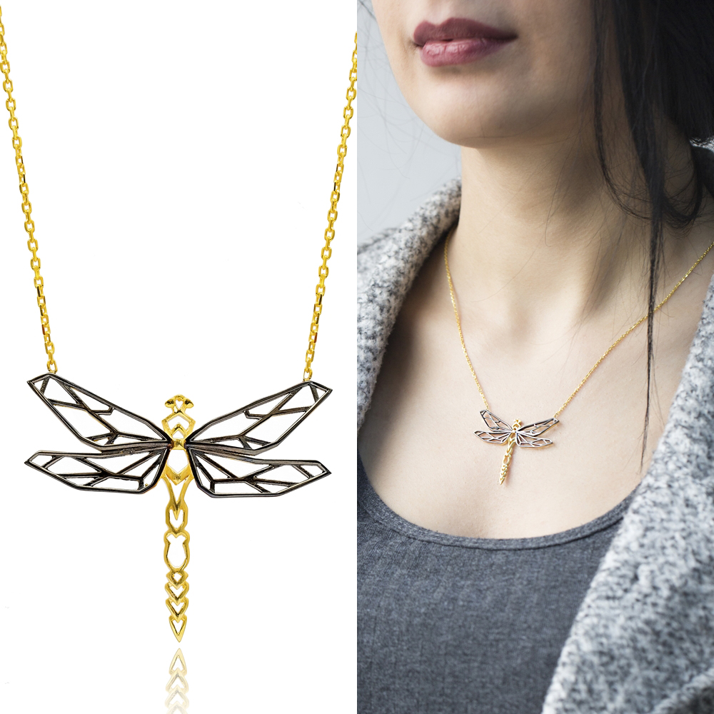 Origami Dragonfly Minimalist Design Sterling Silver Pendant