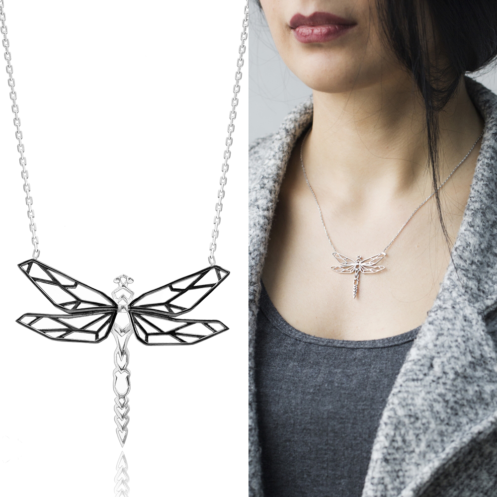 Origami Dragonfly Minimalist Design Sterling Silver Pendant