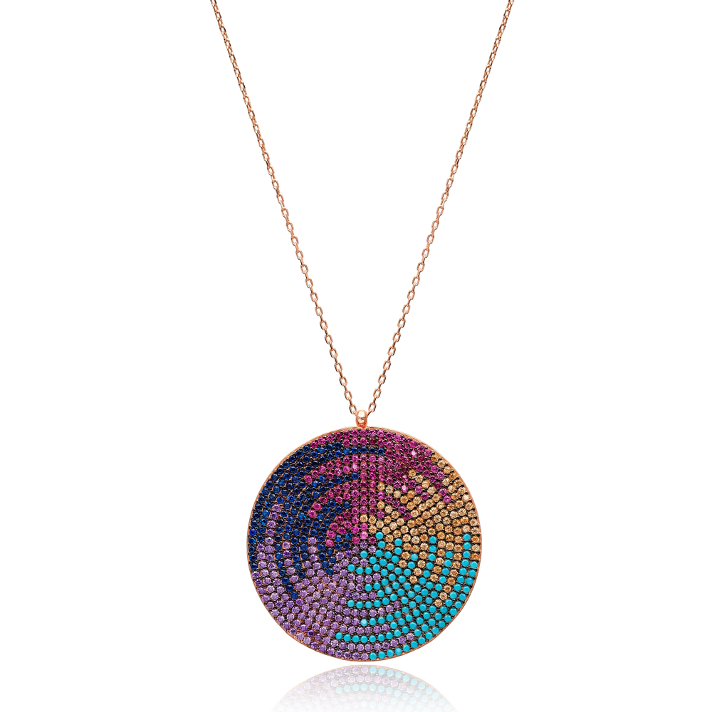 Rainbow Round Simple Silver Pendant Turkish Wholesale Sterling Silver Jewelry