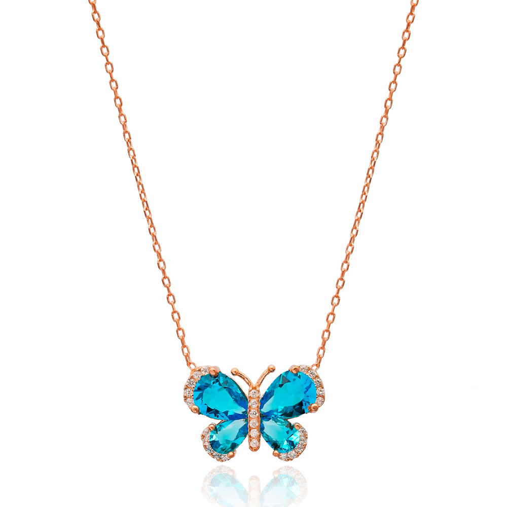 Blue Wing Butterfly Necklace In Turkish Wholesale 925 Sterling Silver Pendant