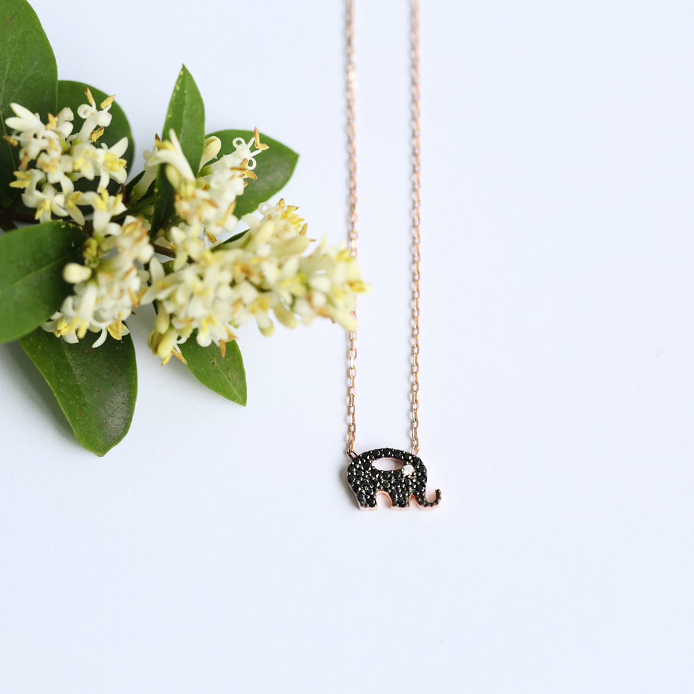 Minimalist Elephant Black Zircon Design Pendant Turkish Wholesale Sterling Silver Jewelry Pendant