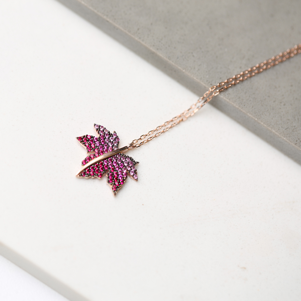 Minimalist Leaf Gradient Zircon Design Pendant Turkish Wholesale Sterling Silver Jewelry Pendant