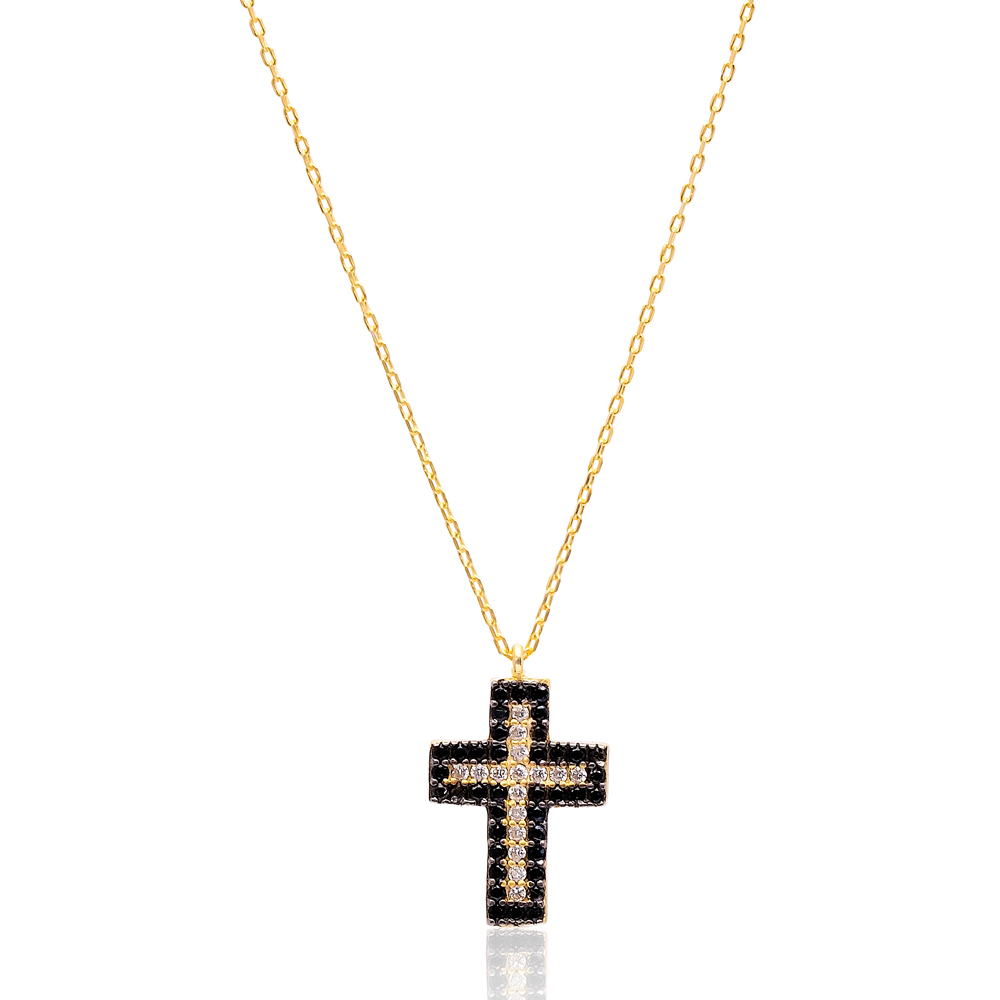 Turkish Wholesale 925 Silver Sterling Black Zircon Cross Pendant