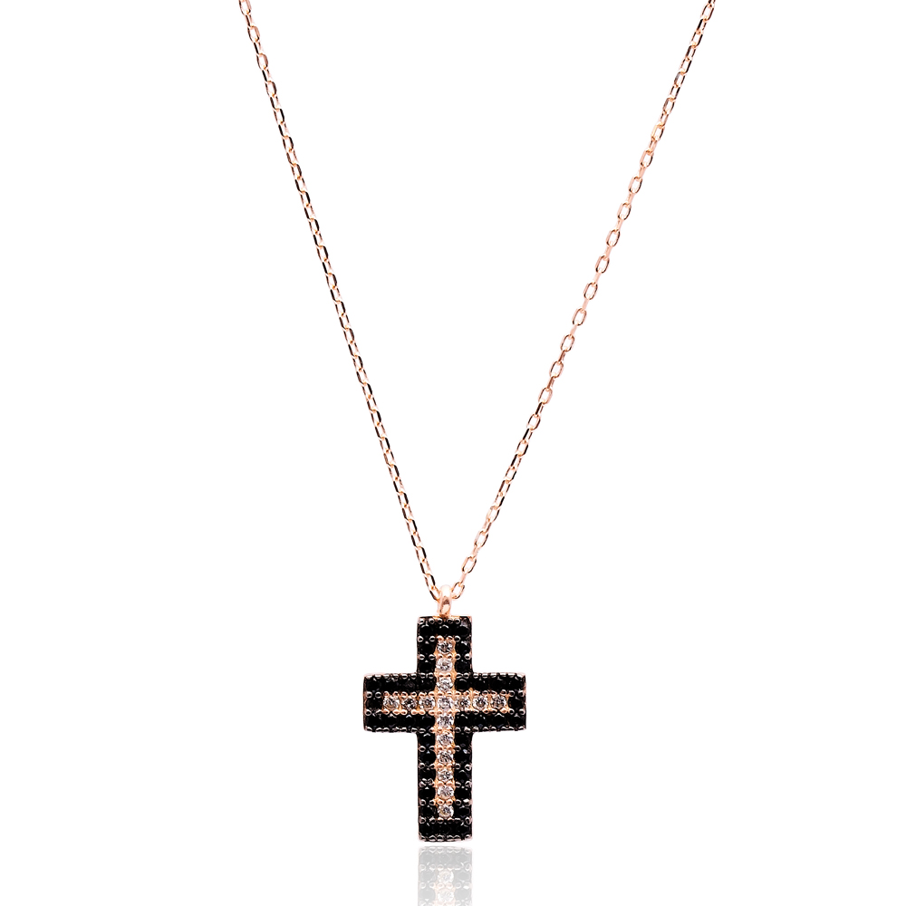 Turkish Wholesale 925 Silver Sterling Black Zircon Cross Pendant