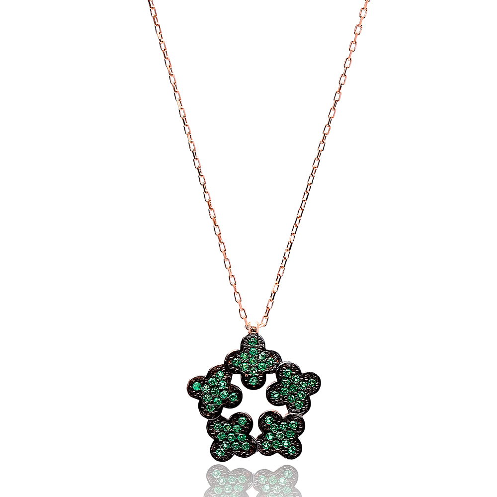 Pentagon Clover Pendant Turkish Wholesale Handmade 925k Sterling Silver