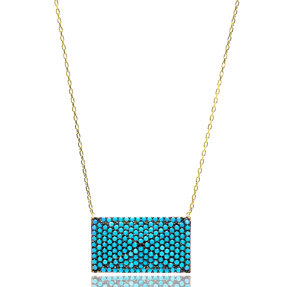 Nano Turquoise Turkish Wholesale Silver Rectangle Pendant