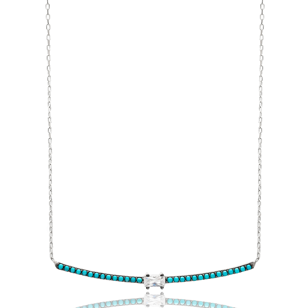 Tin Long Bar Nano Turquoise Pendant Turkish Wholesale Sterling Silver Jewelry