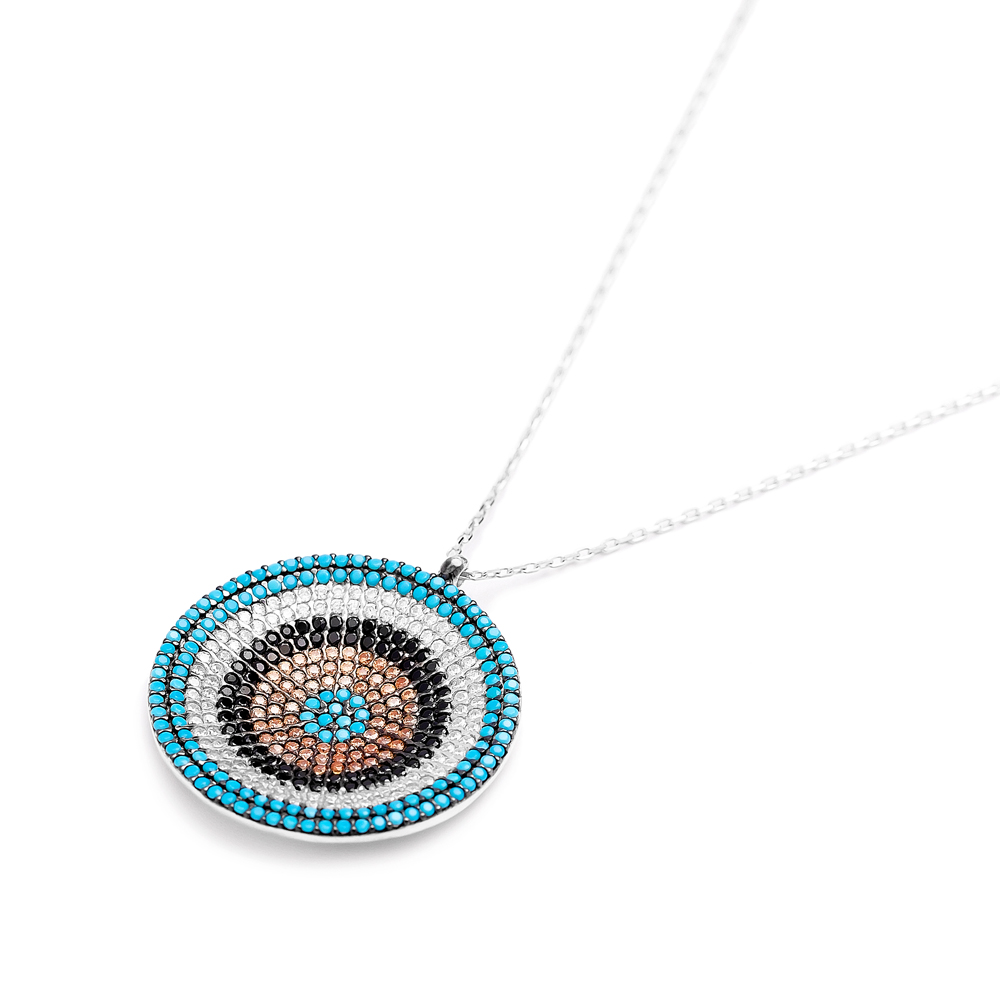 Evil Eye Round Bent Pendant Turkish Wholesale Sterling Silver Jewelry