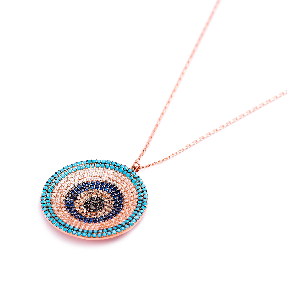 Evil Eye Round Bent Pendant Turkish Wholesale Sterling Silver Jewelry