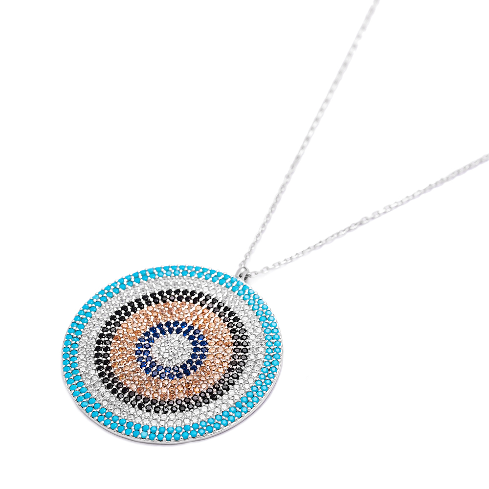 Evil Eye Round Bent Pendant Turkish Wholesale Sterling Silver Jewelry