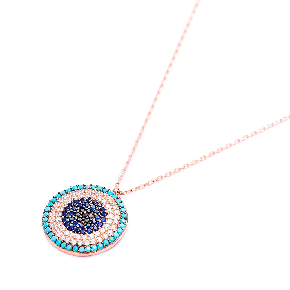 Evil Eye Round Pendant Turkish Wholesale Sterling Silver Jewelry