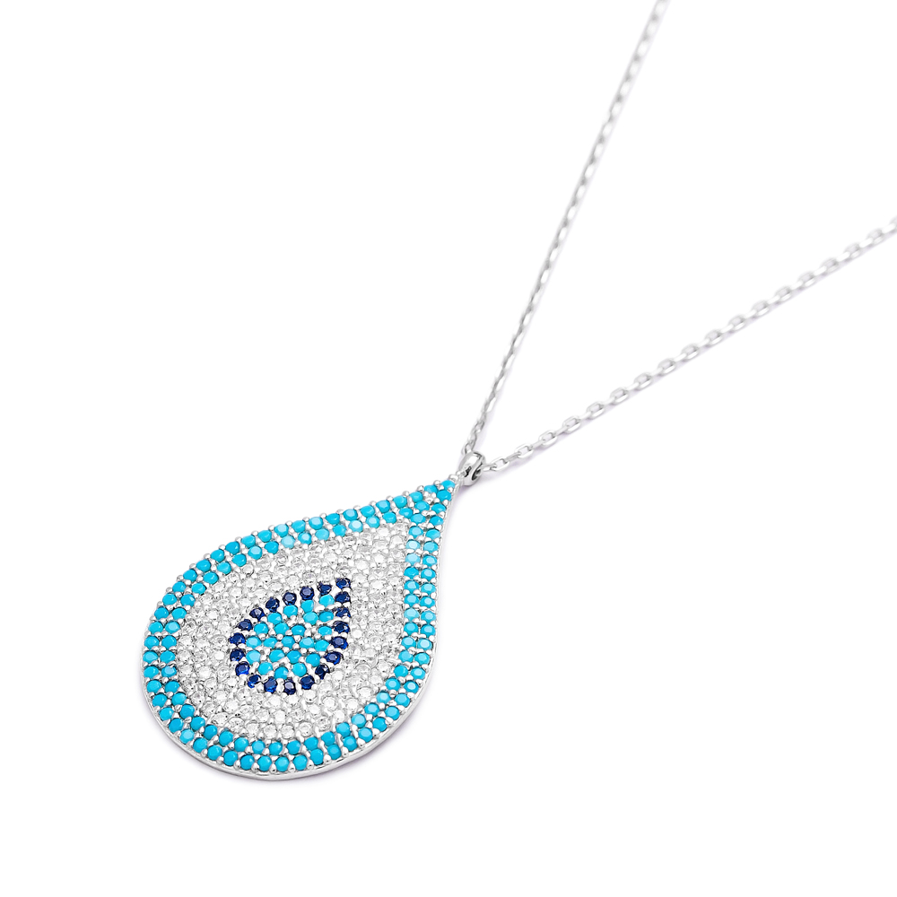 Evil Eye Teardrop Pendant Turkish Wholesale Sterling Silver Jewelry