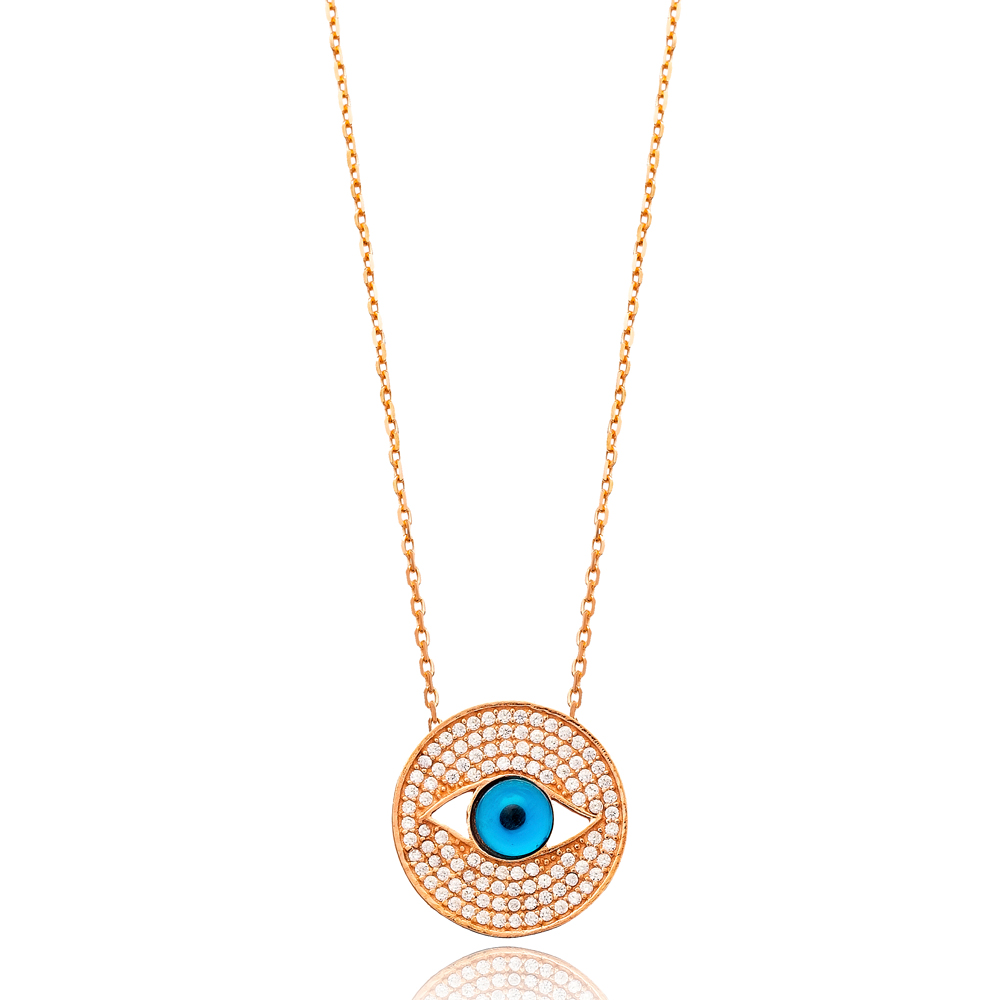 Evil Eye Round Pendant Turkish Wholesale Sterling Silver Jewelry