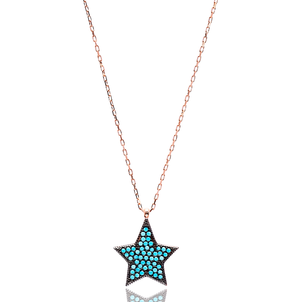 Nano Turquoise Star Design Turkish Wholesale Silver Pendant