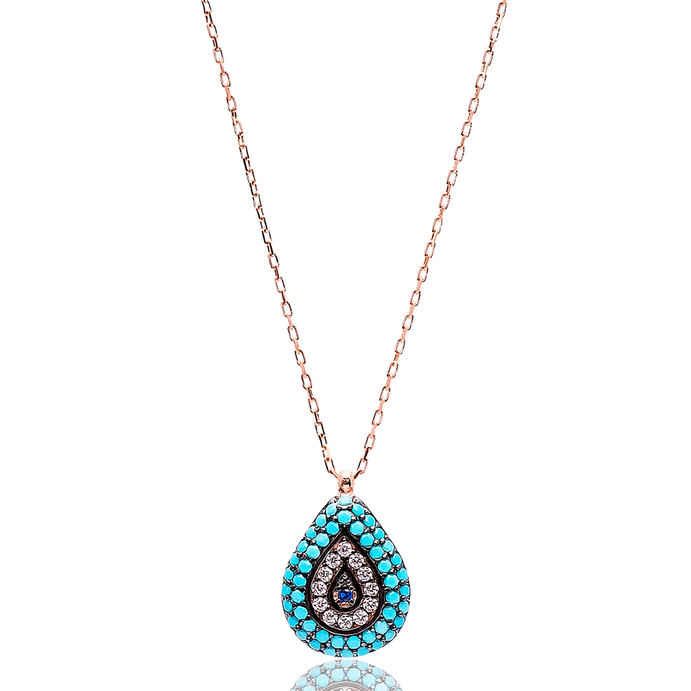 Nano Turquoise Drop Design Turkish Wholesale Silver Pendant