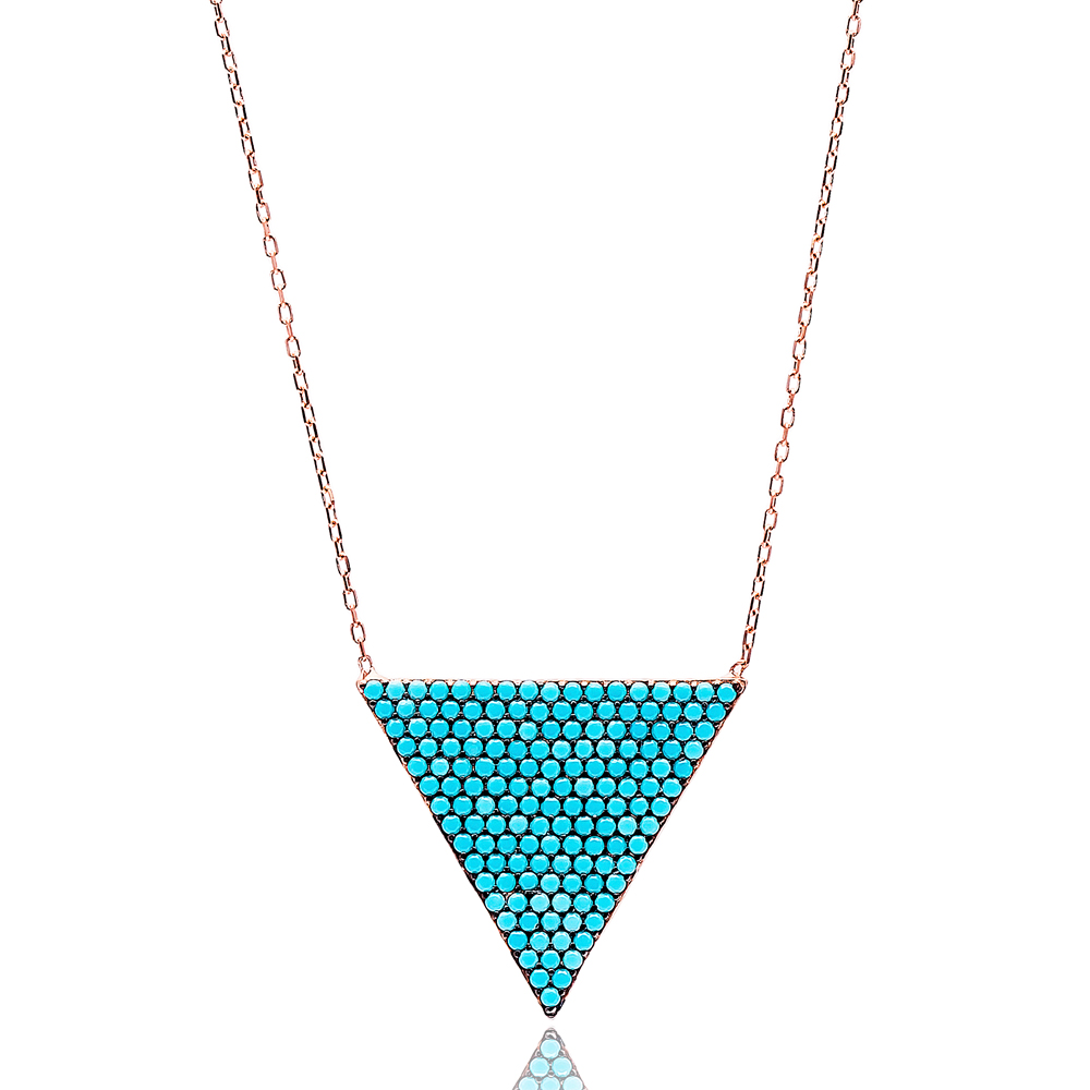 Nano Turquoise Triangle Shape Turkish Wholesale Silver Pendant