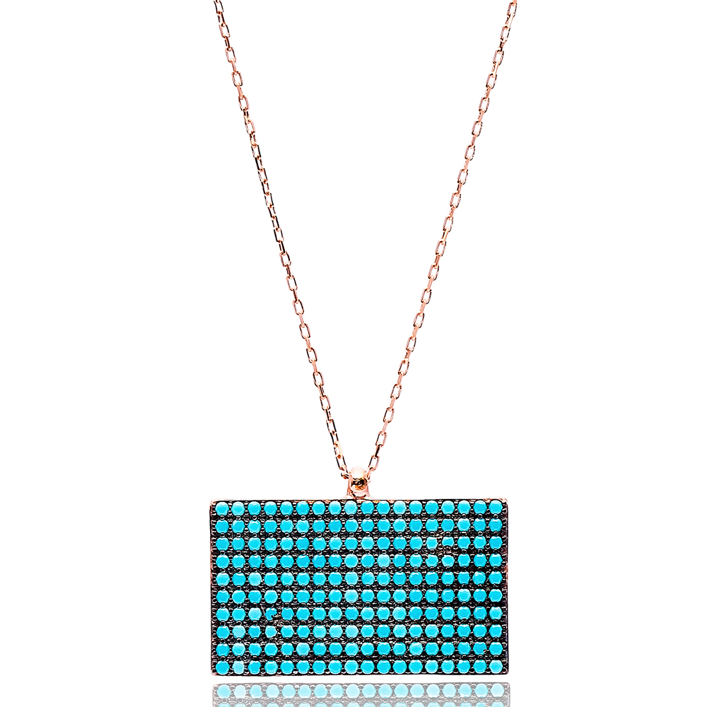 Nano Turquoise Rectangle Shape Turkish Wholesale Silver Pendant