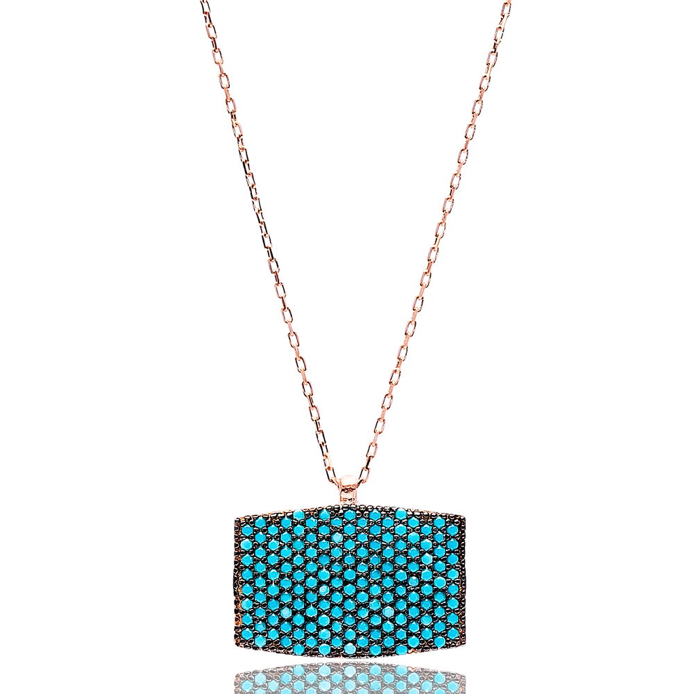 Nano Turquoise Rectangle Shape Turkish Wholesale Silver Pendant