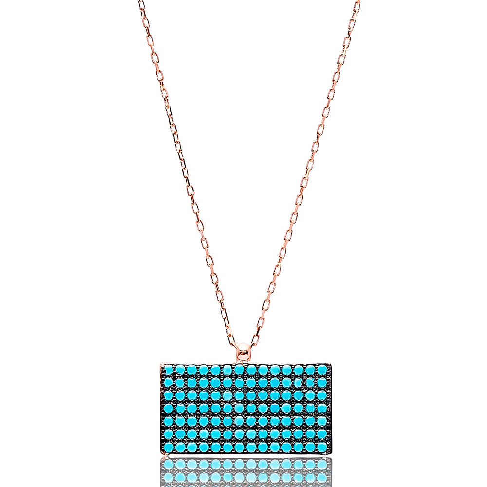 Nano Turquoise Rectangle Shape Turkish Wholesale Silver Pendant