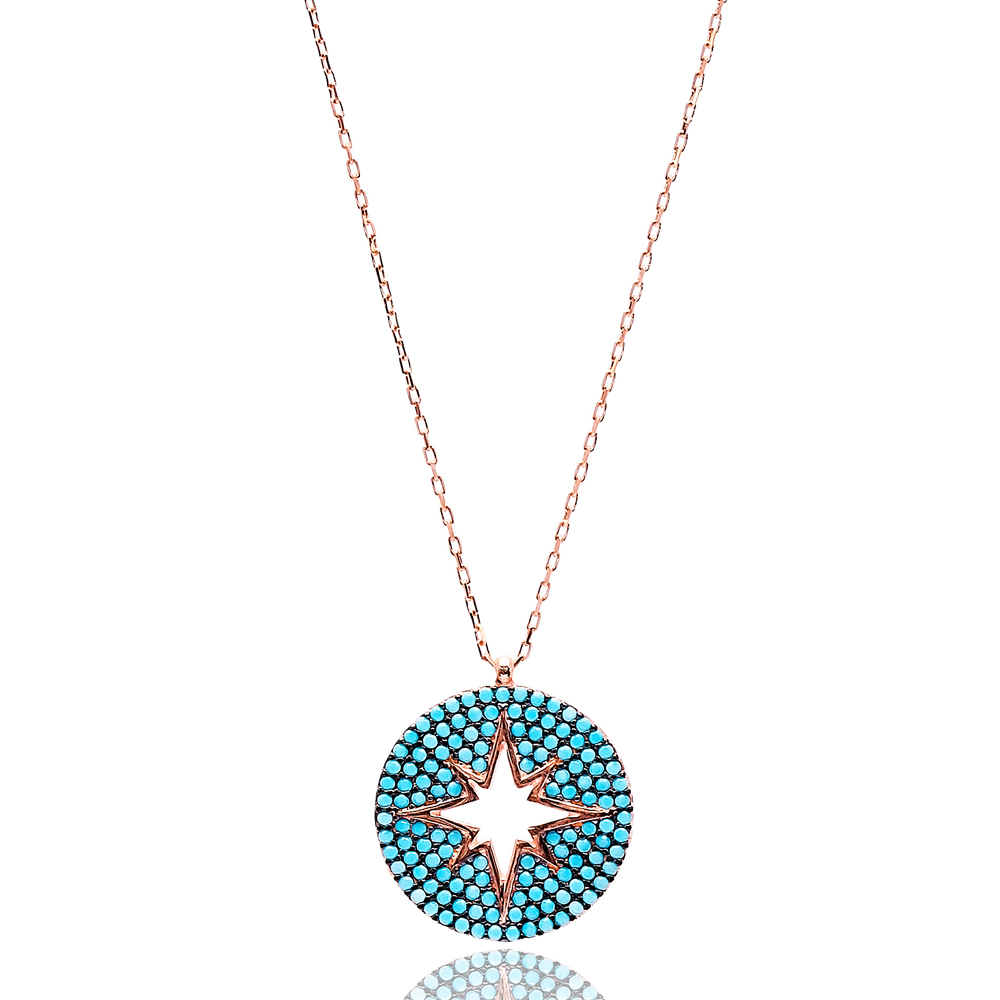 Nano Turquoise North Star Design Turkish Wholesale Silver Pendant