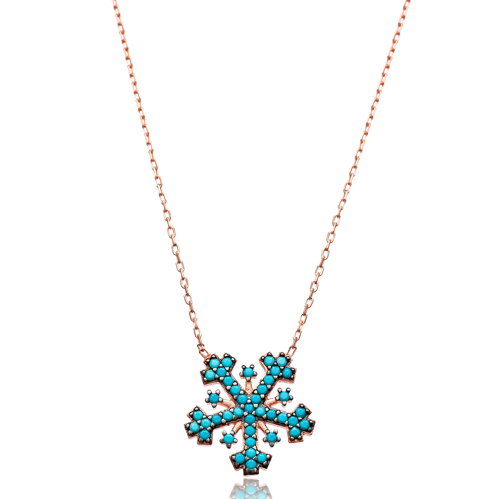 Nano Turquoise Snowflake Design Turkish Wholesale Sterling Silver Pendant